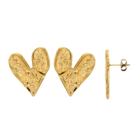 Boucles d'oreilles coeur aspect martelé, acier doré