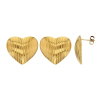 Boucles d'oreilles coeur aspect strié, acier doré