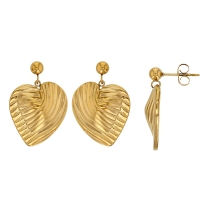 Boucles d'oreilles coeur aspect strié, acier doré