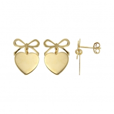 Boucles d'oreilles coeur avec noeud en argent 925/1000 doré