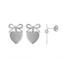 Boucles d'oreilles coeur avec noeud en argent 925/1000 rhodié