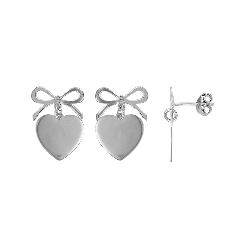 Boucles d'oreilles coeur avec noeud en argent 925/1000 rhodié