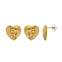 Boucles d'oreilles coeur motif damier, acier doré