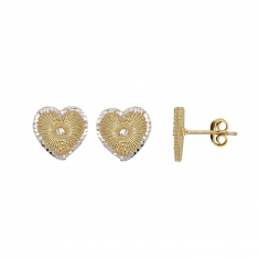 Boucles d'oreilles coeur strié bicolore, argent 925/1000 doré