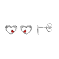 Boucles d'oreilles coeurs ajourés, émail rouge en argent 925/1000 rhodié