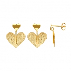 Boucles d'oreilles coeurs brossés en argent 925/1000 doré