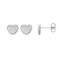 Boucles d'oreilles coeurs en Or blanc 750/1000 recouvertes d'oxydes de zirconium