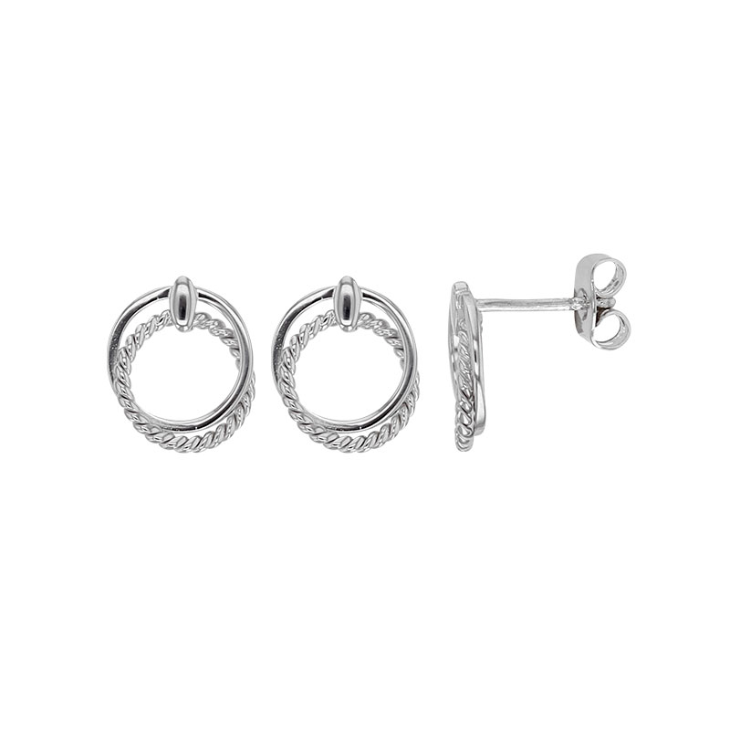 Boucles d'oreilles collection URBAN avec cercles unis et torsadés en argent 925/1000 rhodié