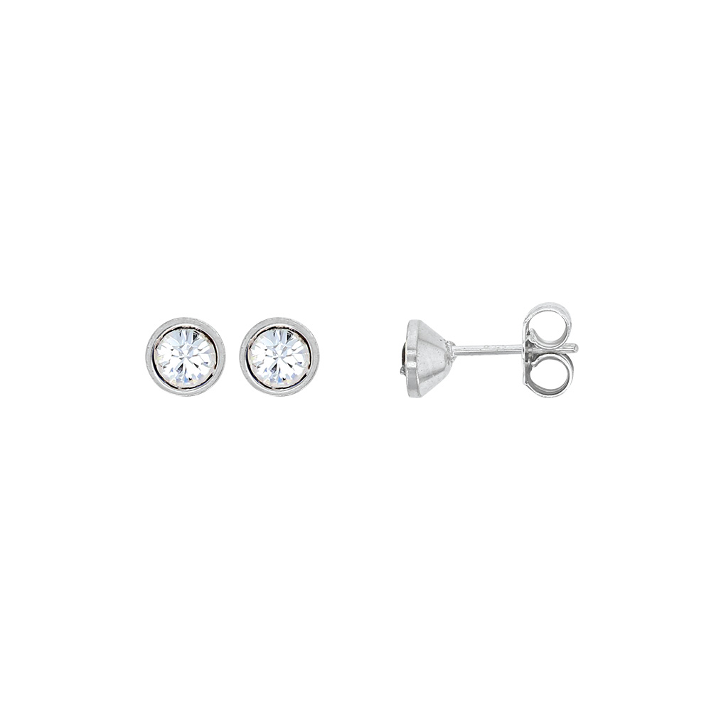 Boucles d'oreilles cristal blanc sertis clos, argent 925/1000