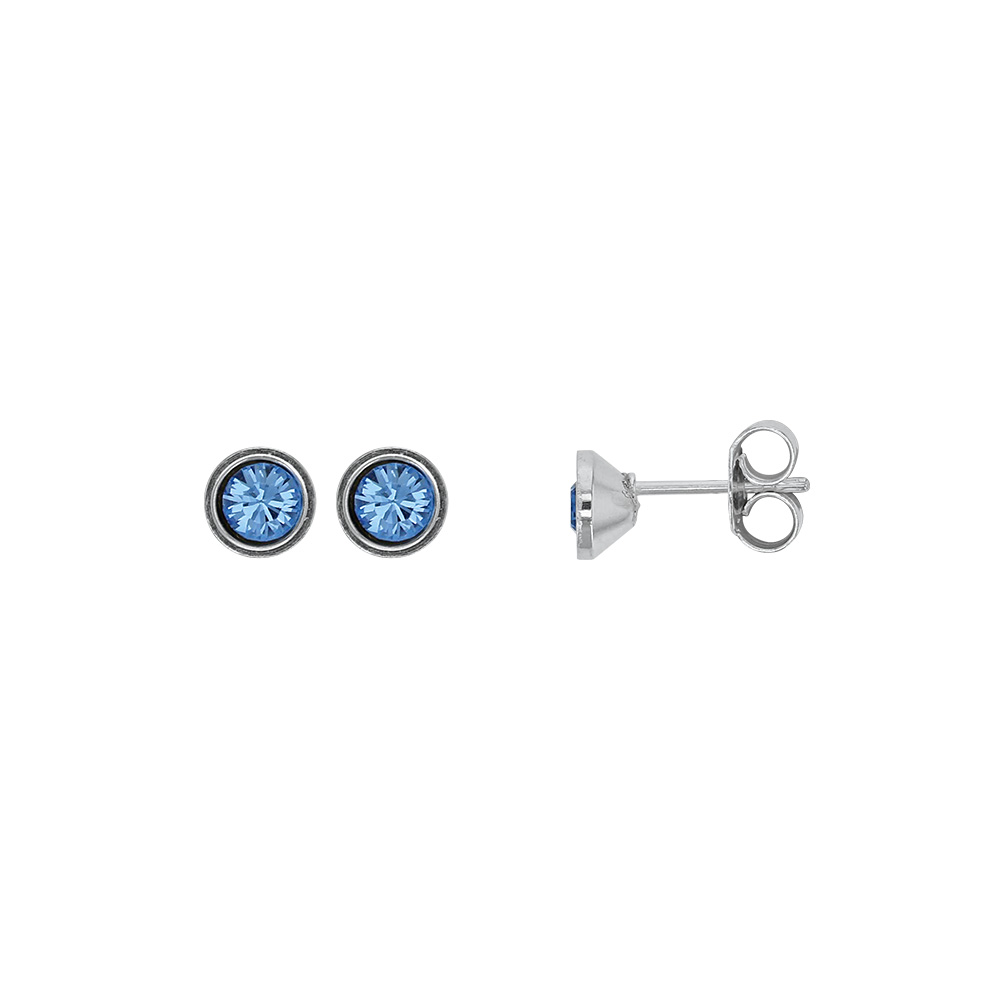 Boucles d'oreilles cristal bleu aigue-marine sertis clos, argent 925/1000