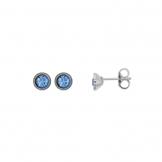 Boucles d'oreilles cristal bleu aigue-marine sertis clos, argent 925/1000