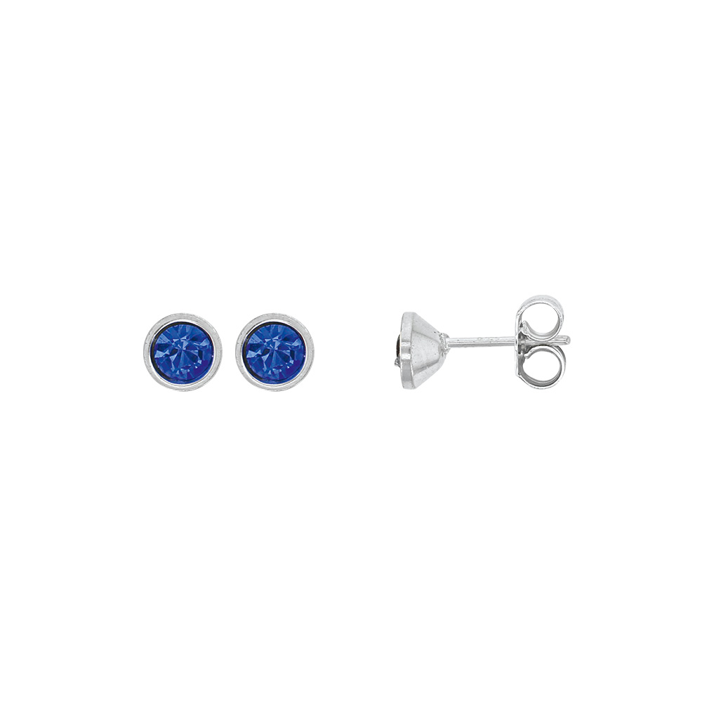 Boucles d'oreilles cristal bleu saphir sertis clos, argent 925/1000
