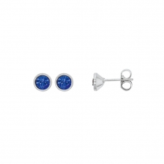 Boucles d'oreilles cristal bleu saphir sertis clos, argent 925/1000