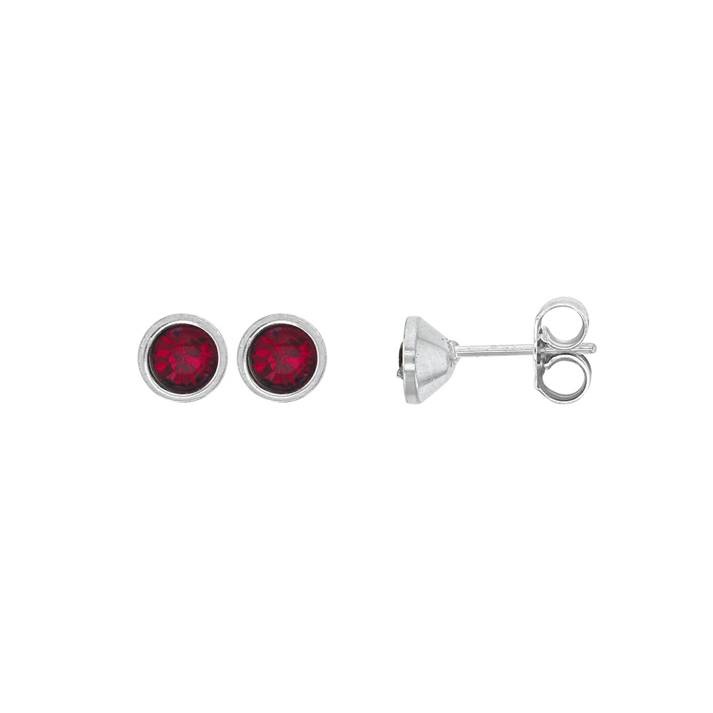 Boucles d'oreilles cristal rouge rubis sertis clos, argent 925/1000