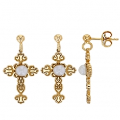 Boucles d'oreilles croix avec perle de culture d’eau douce, argent 925/1000 doré