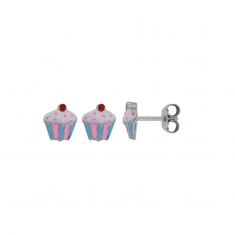 Boucles d'oreilles cupcake en Argent 925/1000 rhodié et émail