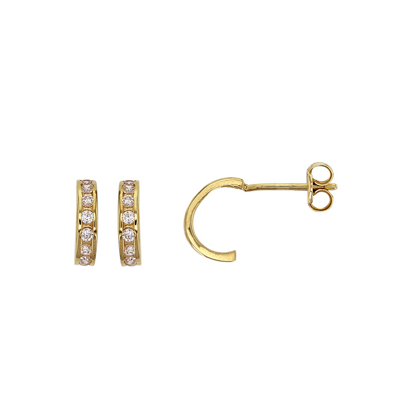 Boucles d'oreilles demi puces, oxydes de zirconium Or 750/1000