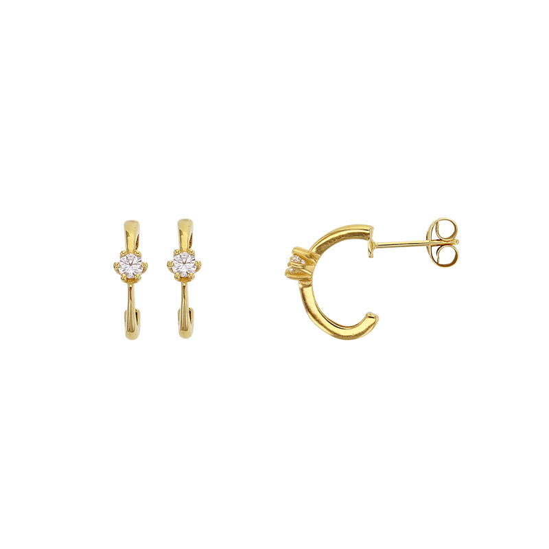 Boucles d'oreilles demi puces, un oxyde de zirconium Or 750/1000