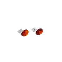 Boucles d'oreilles demi-rond ambre cognac et argent 925/1000