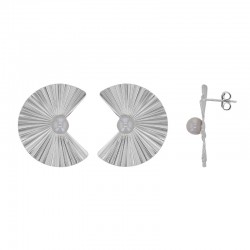 Boucles d'oreilles demi-rondes ornées perles de culture d'eau douce, argent 925/1000 rhodié