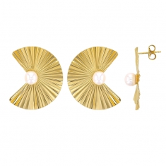 Boucles d'oreilles demi-rondes ornées perles de culture d'eau douce, argent 925/1000 rhodié