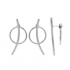 Boucles d'oreilles devant-derrière tube et cercle, argent 925/1000 platiné