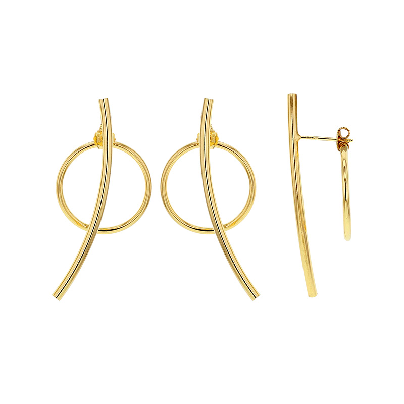 Boucles d'oreilles devant-derrière tube et cercle, argent 925/1000 doré