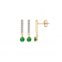 Boucles d'oreilles Diopside ronde 4mm, bélière sertie 10 diamants HSI 0,06ct, Or bicolore 750/1000