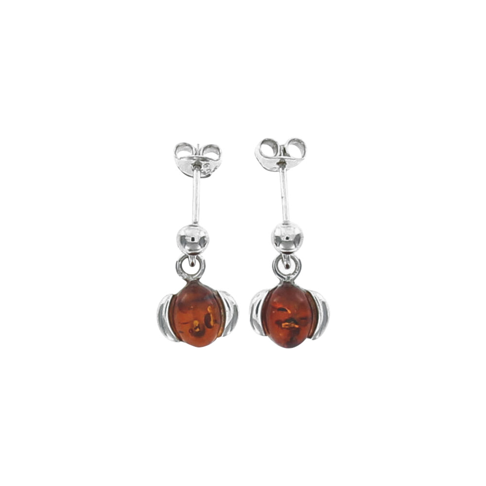 Boucles d'oreilles discrètes avec pierre en ambre ronde