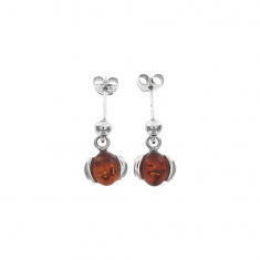 Boucles d'oreilles discrètes avec pierre en ambre ronde