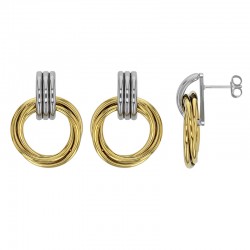 Boucles d'oreilles double cercle pendant en acier doré et acier inoxydable