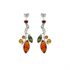 Boucles d'oreilles en ambre de 3 couleurs, en forme de feuille, argent 925/1000