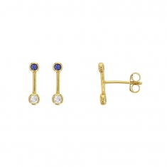 Boucles d'oreilles en Argent 925/1000 doré avec oxydes de zirconium blanc et bleu