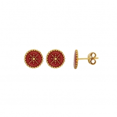 Boucles d'oreilles en argent 925/1000 doré ronds en émail rose avec étoile
