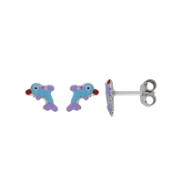 Boucles d'oreilles en Argent 925/1000 rhodié dauphin en émail