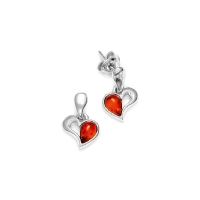 Boucles d'oreilles en Argent 925/1000 rhodié en forme de coeur ajouré et Ambre
