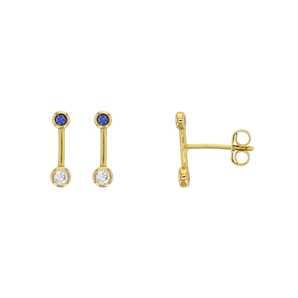 Boucles d'oreilles en Argent 925/1000 doré avec oxydes de zirconium blanc et bleu