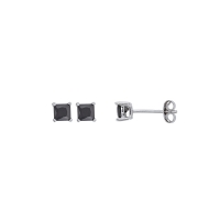 Boucles d'oreilles en argent rhodié 925/1000 avec oxyde de zirconium carré teinté onyx