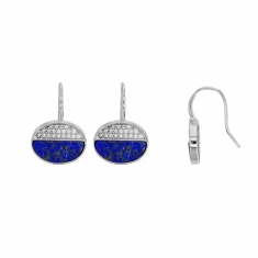 Boucles d'oreilles en Argent rhodié 925/1000 avec oxydes de zirconium et lapis-lazuli