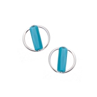 Boucles d'oreilles en Argent rhodié 925/1000 cercle avec pierres synthétique de couleur turquoise