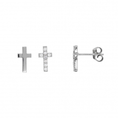 Boucles d'oreilles en Argent rhodié 925/1000 croix avec oxydes de zirconium