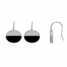 Boucles d'oreilles en Argent rhodié 925/1000 et oxydes de zirconium et onyx