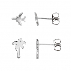 Boucles d'oreilles en Argent rhodié 925/1000 - palmier et avion