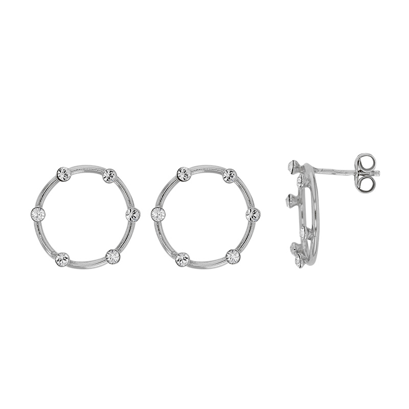 Boucles d'oreilles en argent 925/1000 rhodié avec cercles ornés d'oxydes de zirconium