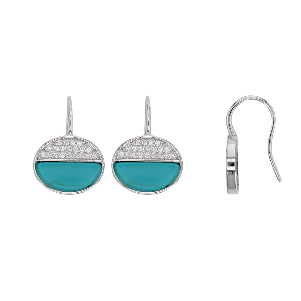 Boucles d'oreilles en Argent rhodié 925/1000 avec oxydes de zirconium et howlite