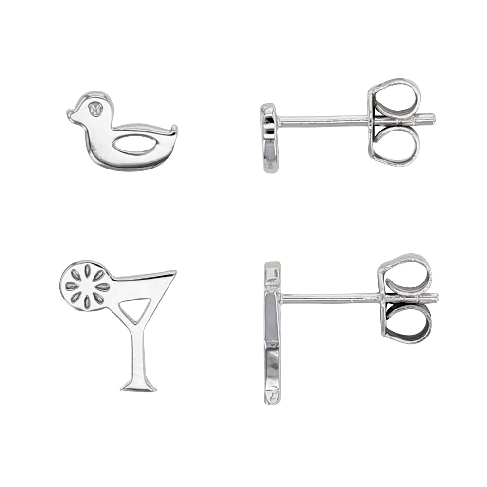 Boucles d'oreilles en Argent rhodié 925/1000 - bouée canard et cocktail