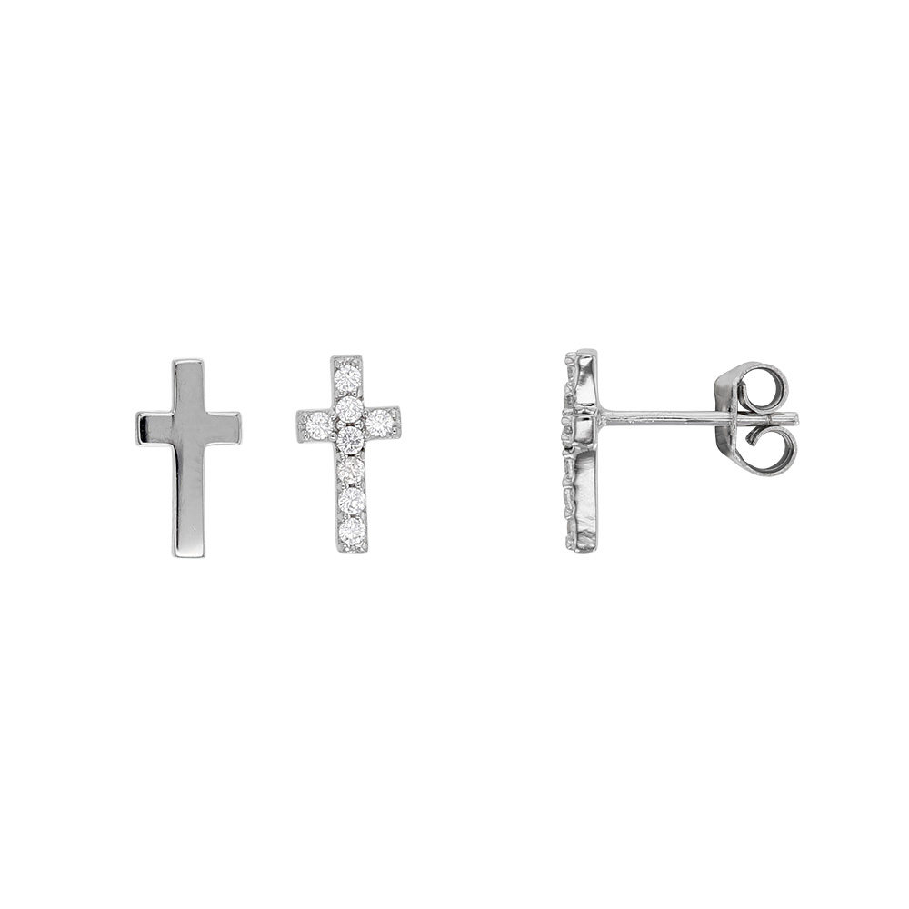 Boucles d'oreilles en Argent rhodié 925/1000 croix avec oxydes de zirconium