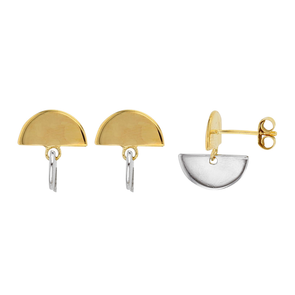Boucles d'oreilles en Argent rhodié 925/1000 et argent doré demi cercle