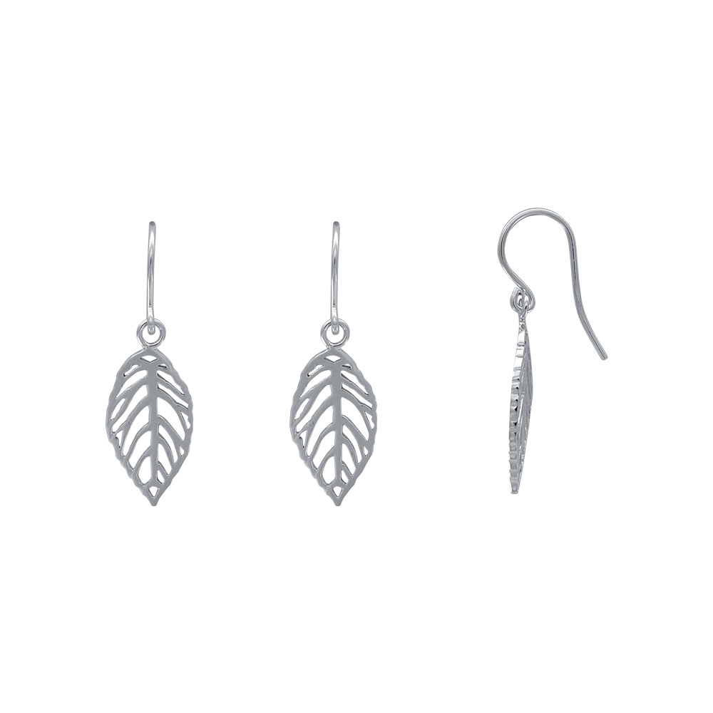 Boucles d'oreilles en argent rhodié 925/1000 - feuille ajourée