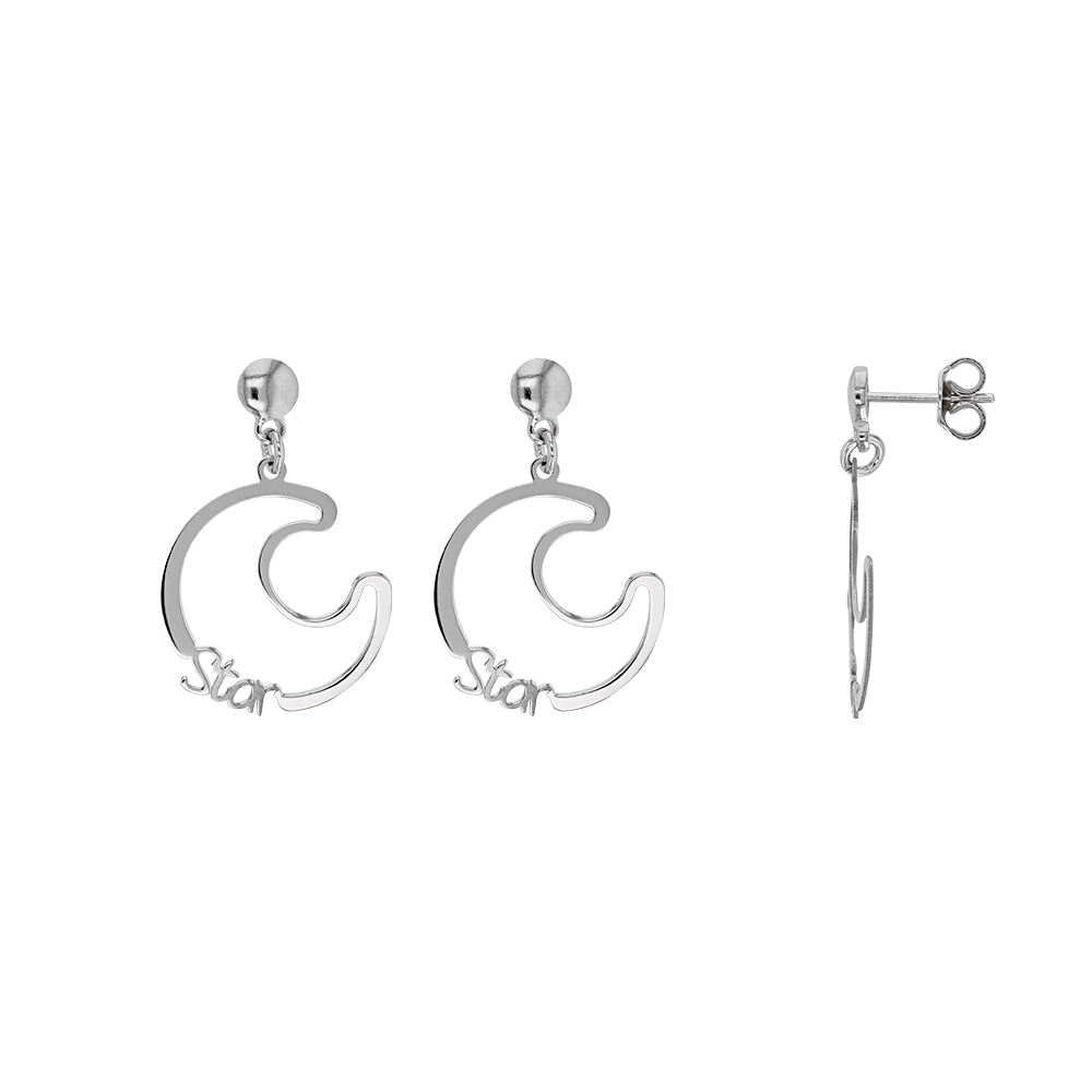 Boucles d'oreilles en forme de lune en Argent rhodié 925/1000 avec Star - écriture ajourée